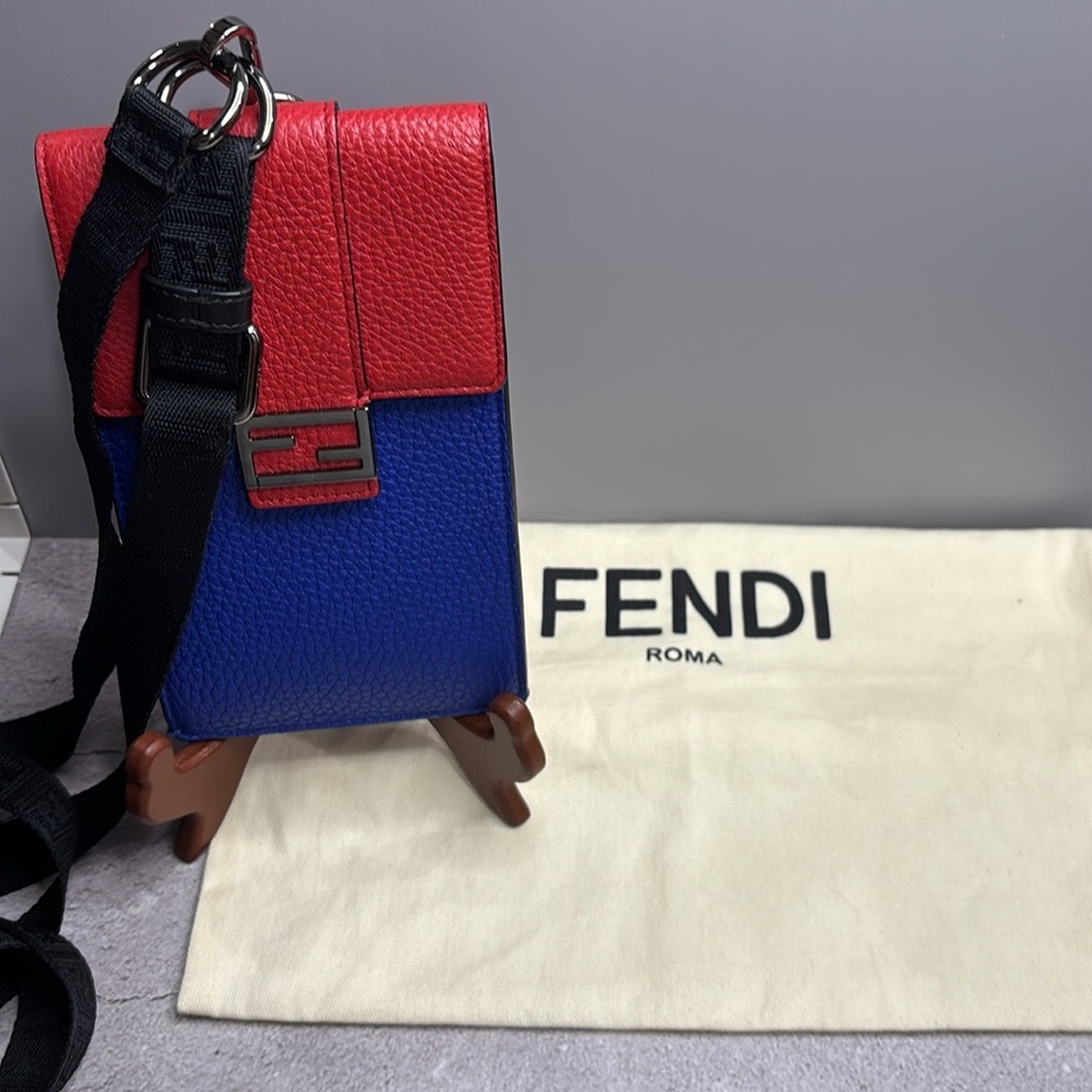 Authentic Fendi Bicolor Leather Phone Holder Crossbody